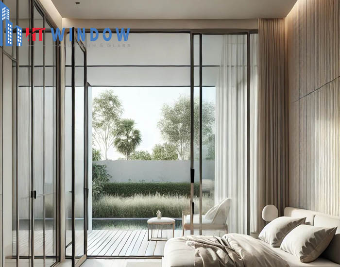 Cửa kính cường lực khung nhôm Việt Pháp cho phòng ngủ