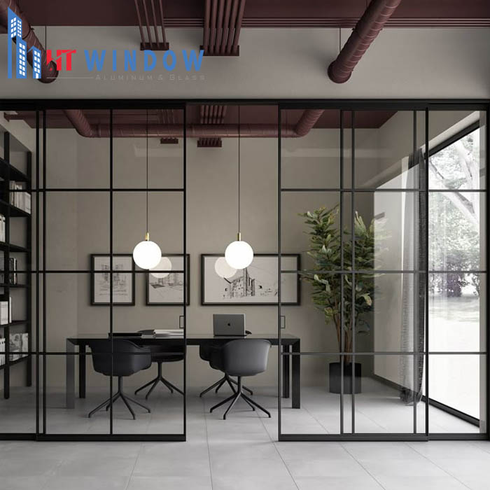 Vách kính cường lực văn phòng trượt hiện đại