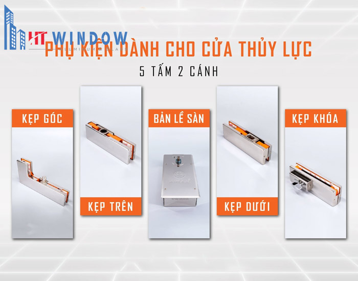 Bộ phụ kiện lắp đặt cửa kính thủy lực 5 tấm