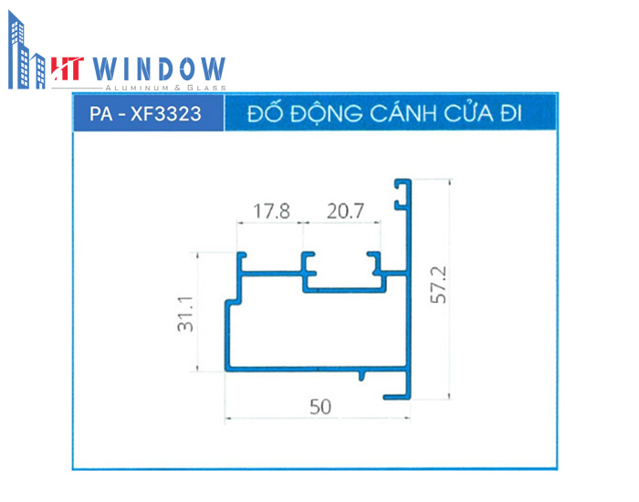 Hình ảnh kích thước đố cửa nhôm Xingfa hệ 55
