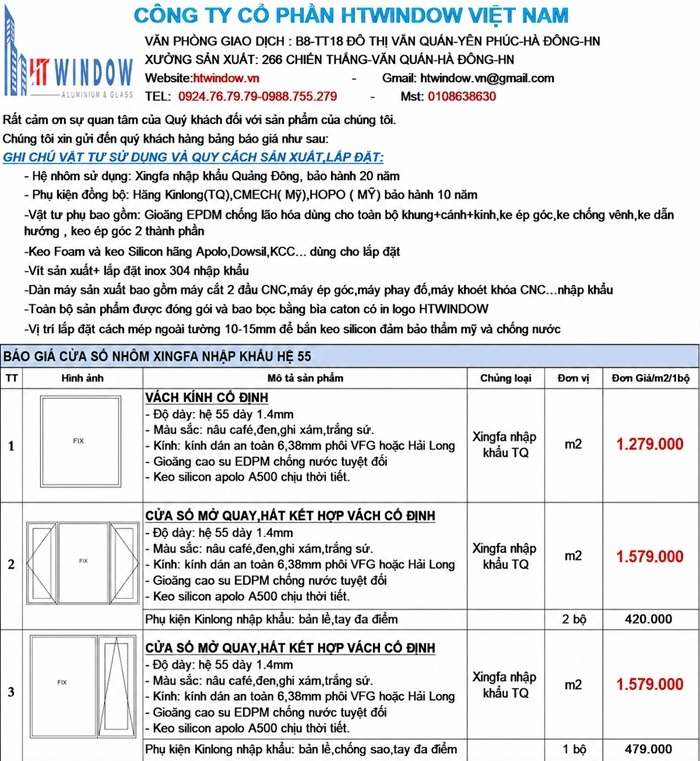 Báo Giá Cửa Nhôm Xingfa Nhập Khẩu | Giá Mới Nhất 2026 – HTWINDOW