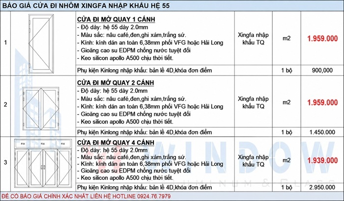 Báo Giá Cửa Nhôm Xingfa Nhập Khẩu | Giá Mới Nhất 2026 – HTWINDOW